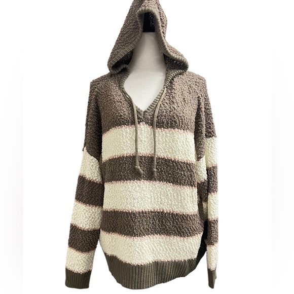 Maurices Brown and Cream Striped Hooded Sweater - Picture 1 of 6